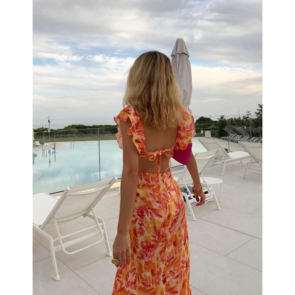 NWT! Zara Linen Floral Ruffled Midi V-Neck Dress - Blogger Favorite - Size XL - Picture 6 of 16